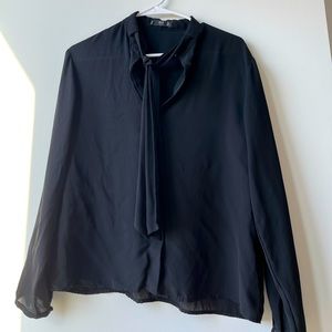 Mango tie neck blouse in black